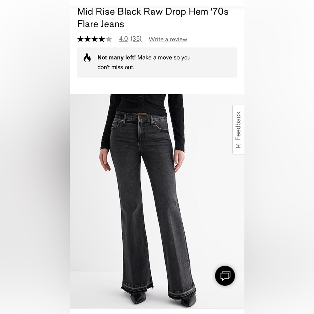 MID RISE BLACK RAW DROP HEM '70S FLARE JEANS